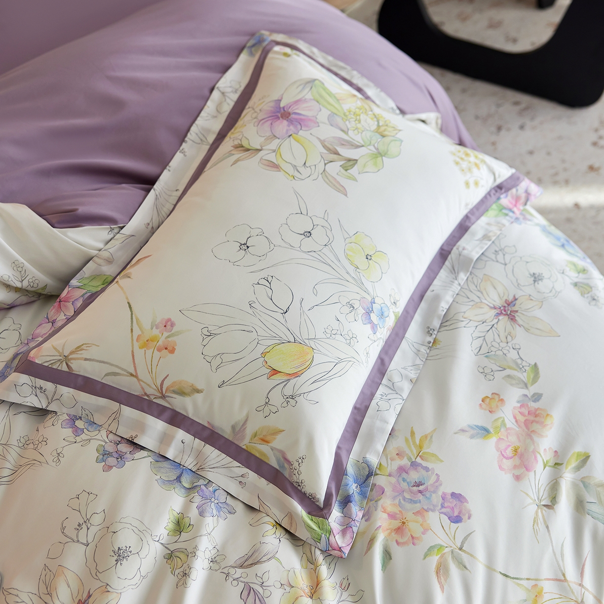 91家纺网 家纺一手货源 找家纺 轩和家居 2025新款轻奢A类70S长绒棉纯棉印花四件套-第二组 兰萱