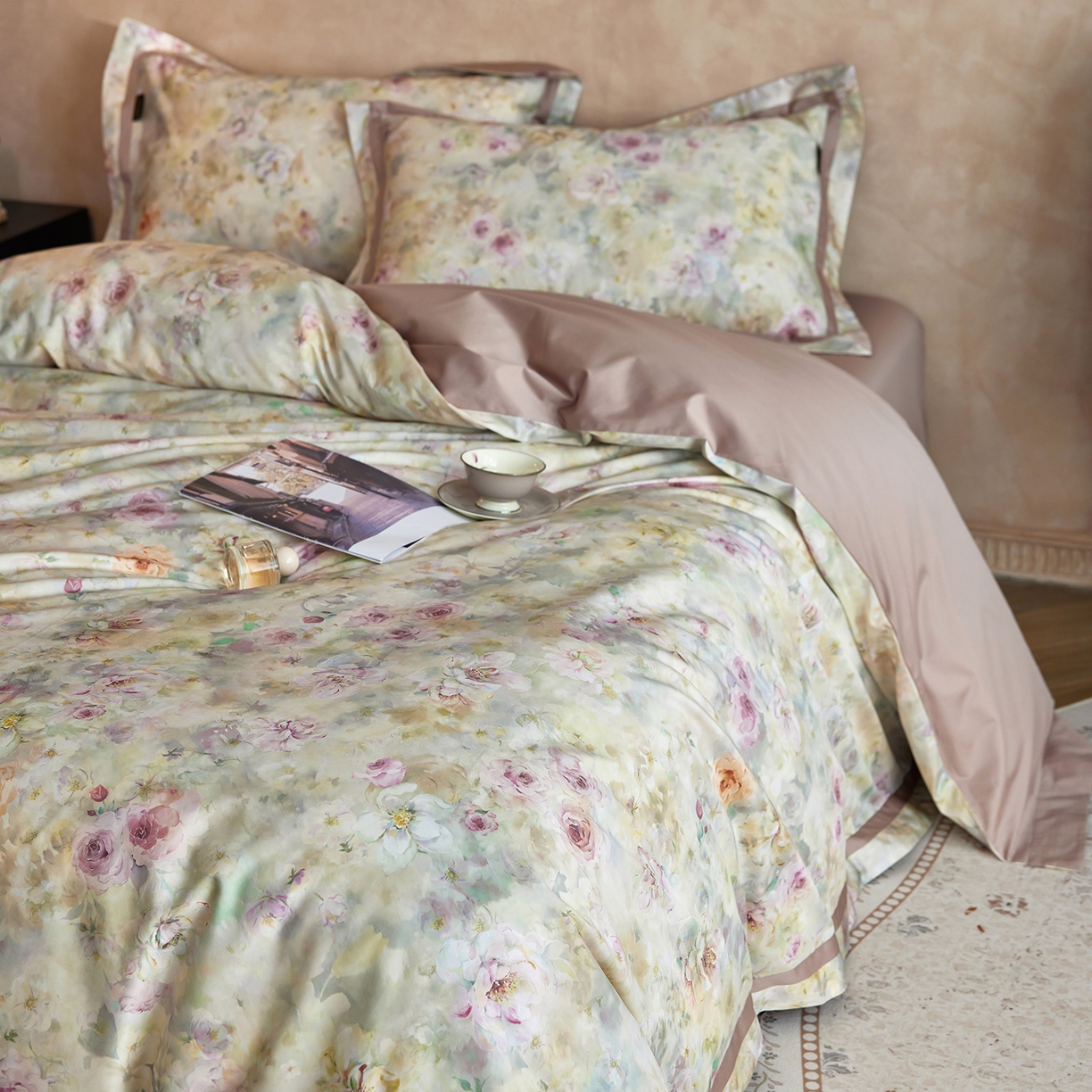 轩和家居 2025新款轻奢A类70S长绒棉纯棉印花四件套-第二组 馨月