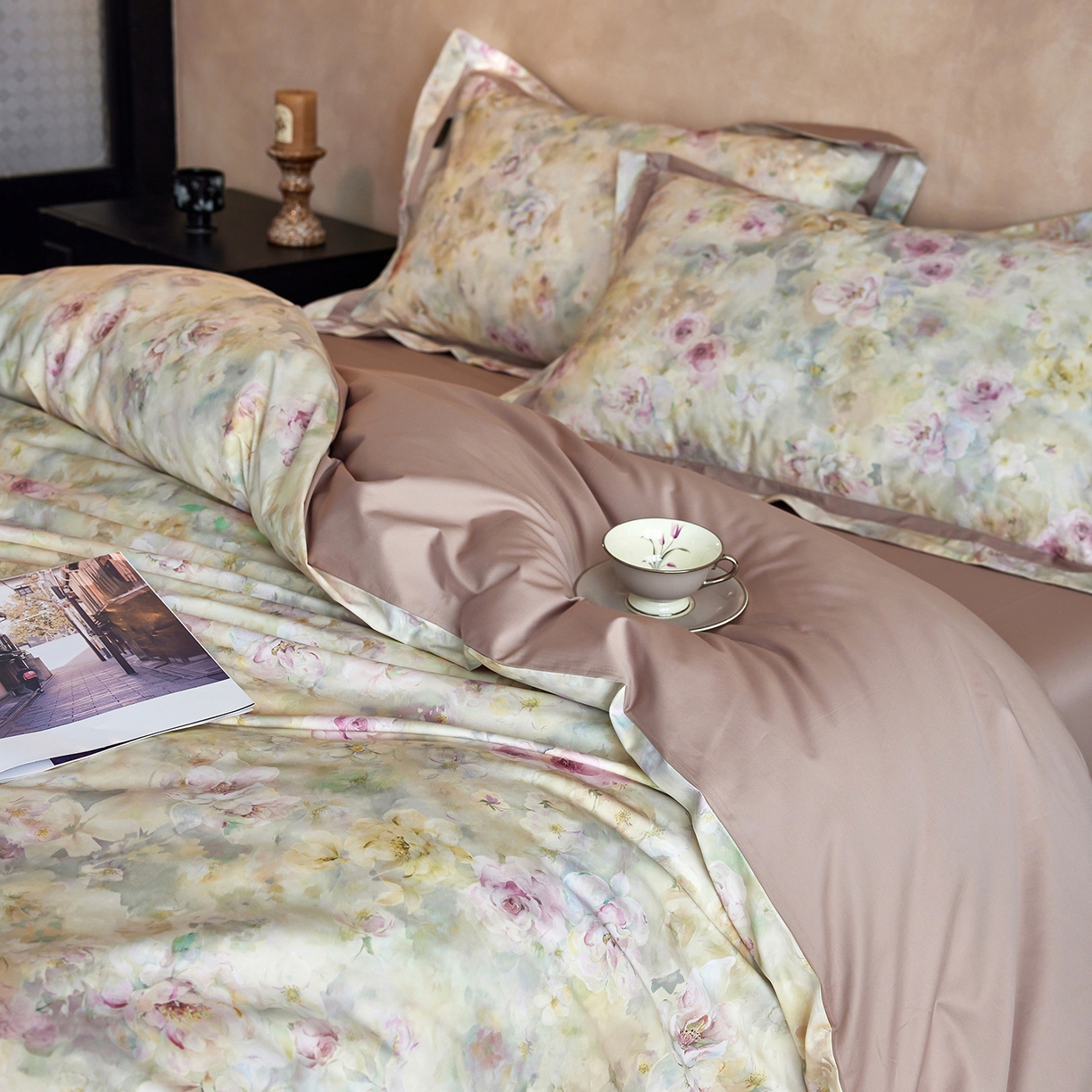 91家纺网 家纺一手货源 找家纺 轩和家居 2025新款轻奢A类70S长绒棉纯棉印花四件套-第二组 馨月