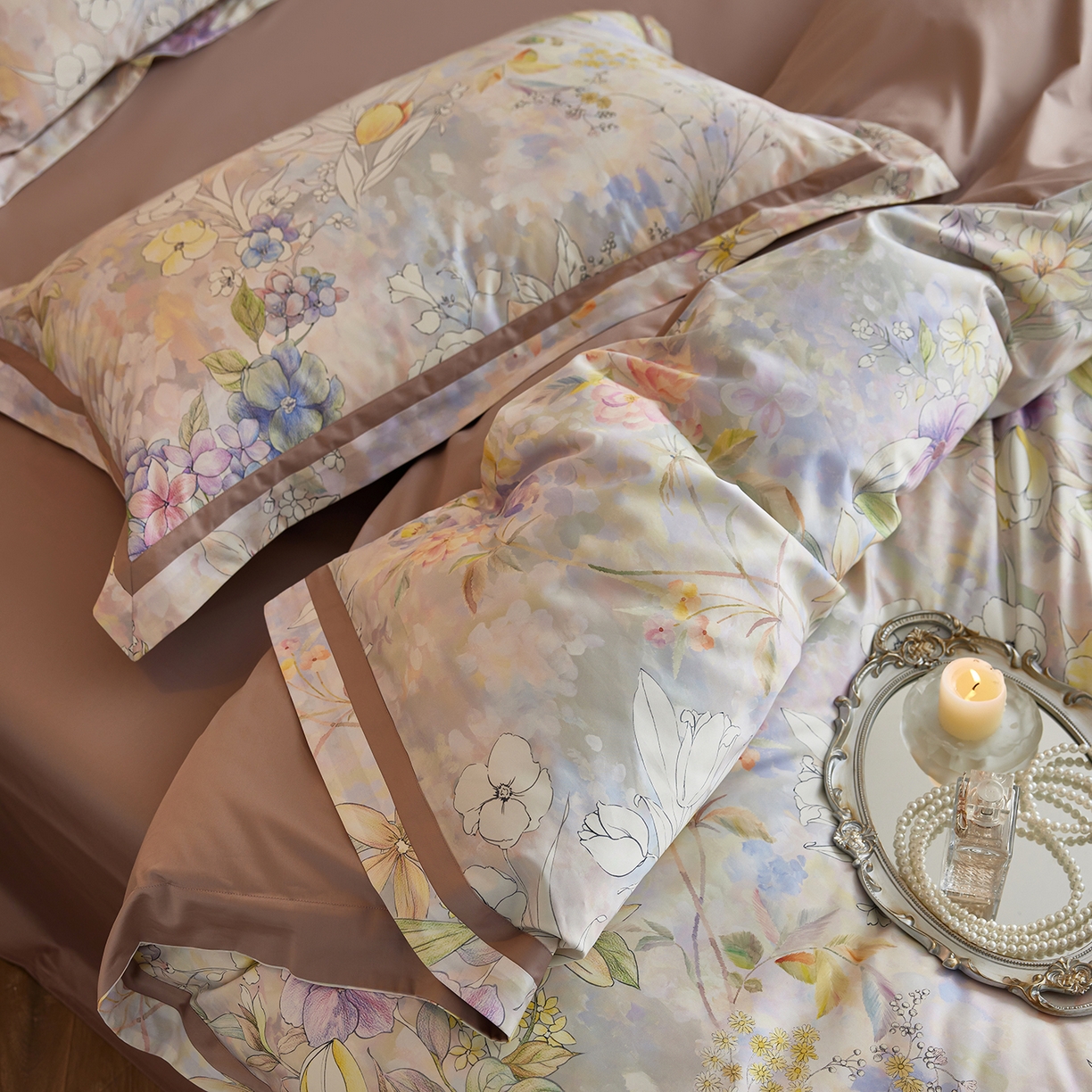 91家纺网 家纺一手货源 找家纺 轩和家居 2025新款轻奢A类70S长绒棉纯棉印花四件套-第二组 叶景