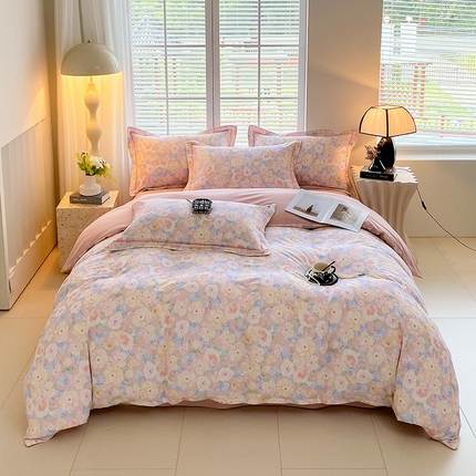 威布斯 2025新疆棉全棉生态加厚磨毛四件套仙女星尘-粉