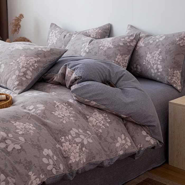 91家纺网 家纺一手货源 找家纺 芯贝儿 2025秋冬新品加厚原麻复古风亚麻皱皱双层纱水洗m四件套 可颂--灰