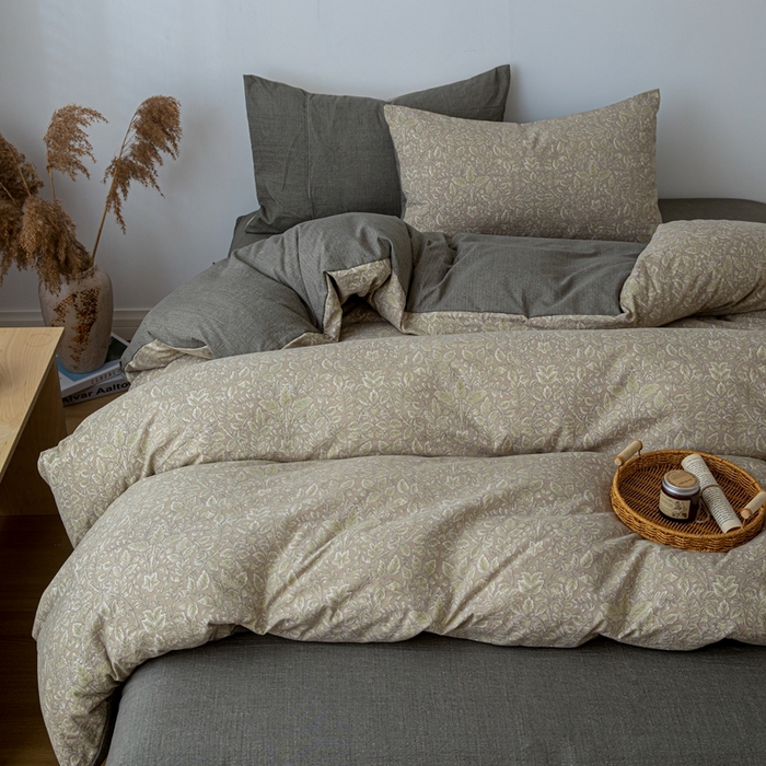 91家纺网 家纺一手货源 找家纺 芯贝儿 2025秋冬新品加厚原麻复古风亚麻皱皱双层纱水洗m四件套 古奈--绿