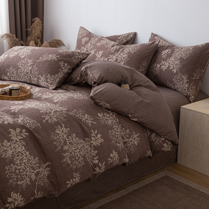 91家纺网 家纺一手货源 找家纺 芯贝儿 2025秋冬新品加厚原麻复古风亚麻皱皱双层纱水洗m四件套 锦瑟