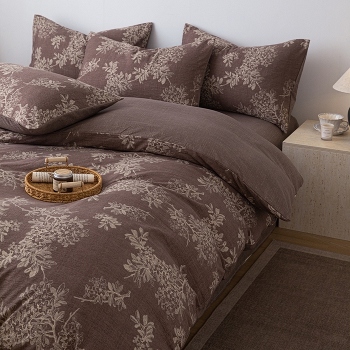 91家纺网 家纺一手货源 找家纺 芯贝儿 2025秋冬新品加厚原麻复古风亚麻皱皱双层纱水洗m四件套 锦瑟