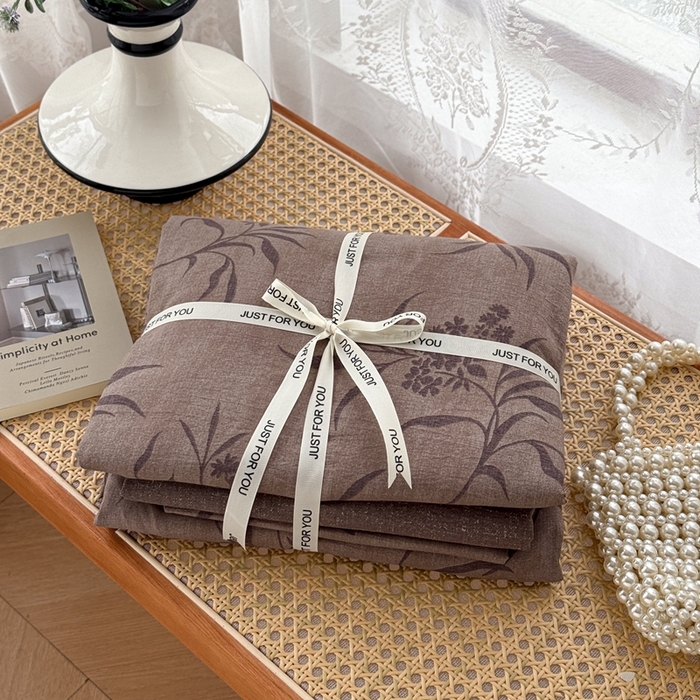 91家纺网 家纺一手货源 找家纺 芯贝儿 2025秋冬新品加厚原麻复古风亚麻皱皱双层纱水洗m四件套 玉茗