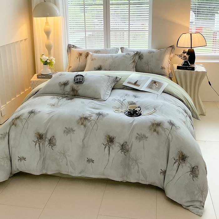 91家纺网 家纺一手货源 找家纺 威布斯 2025新疆棉全棉生态加厚磨毛四件套嬉秋集-灰