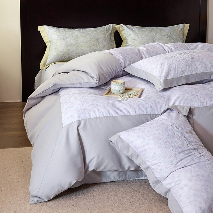 91家纺网 家纺一手货源 找家纺 迷尚家居 2025新款天丝棉磨毛工艺款四件套 花影紫