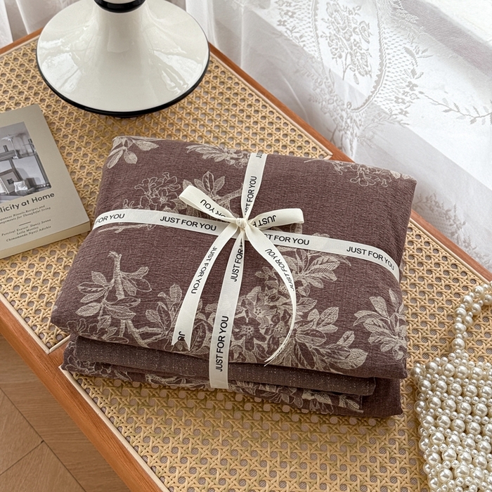 91家纺网 家纺一手货源 找家纺 芯贝儿 2025秋冬新品加厚原麻复古风亚麻皱皱双层纱水洗m四件套 锦瑟