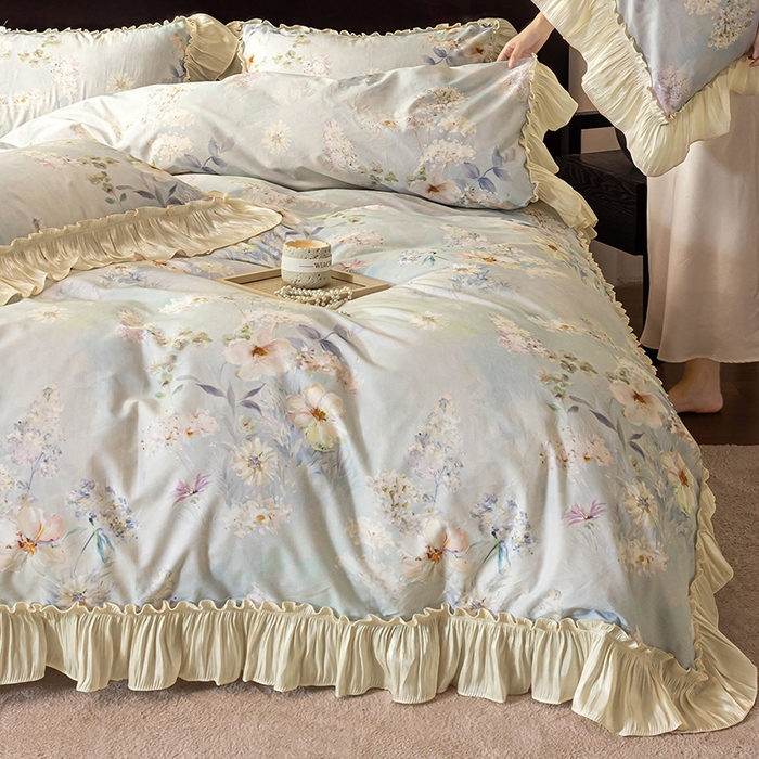 91家纺网 家纺一手货源 找家纺 迷尚家居 2025新款全棉60支磨毛花边款四件套 蜜糖花园