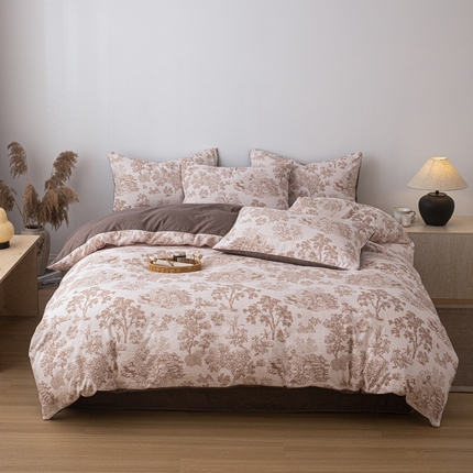 91家纺网 家纺一手货源 找家纺 芯贝儿 2025秋冬新品加厚原麻复古风亚麻皱皱双层纱水洗m四件套 迪奥咖