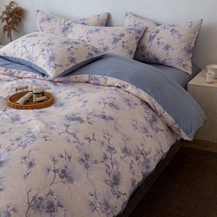 91家纺网 家纺一手货源 找家纺 芯贝儿 2025秋冬新品加厚原麻复古风亚麻皱皱双层纱水洗m四件套 慕雪--灰