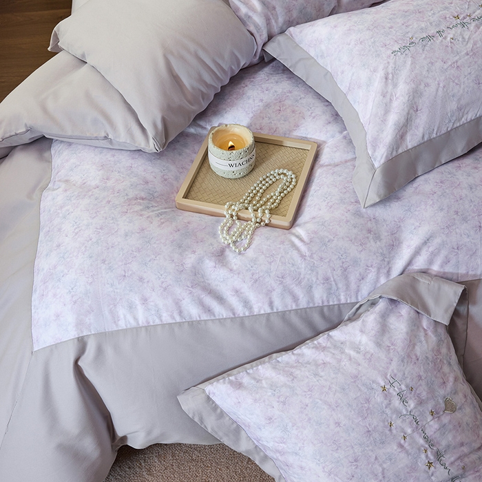 91家纺网 家纺一手货源 找家纺 迷尚家居 2025新款天丝棉磨毛工艺款四件套 花影紫