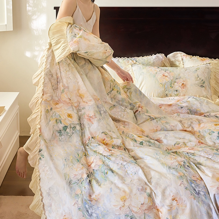 91家纺网 家纺一手货源 找家纺 （总）迷尚家居 2025新款全棉60支全棉磨毛花边款四件套