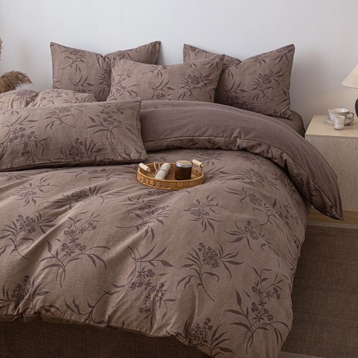 91家纺网 家纺一手货源 找家纺 芯贝儿 2025秋冬新品加厚原麻复古风亚麻皱皱双层纱水洗m四件套 玉茗