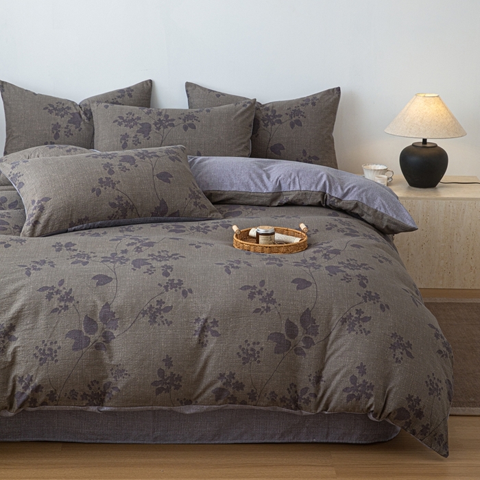 91家纺网 家纺一手货源 找家纺 芯贝儿 2025秋冬新品加厚原麻复古风亚麻皱皱双层纱水洗m四件套 颂青时