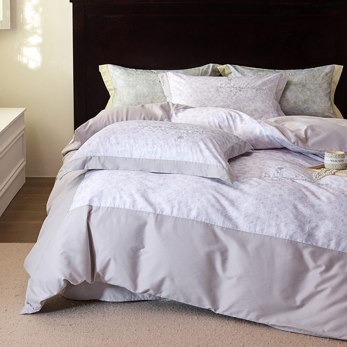 91家纺网 家纺一手货源 找家纺 迷尚家居 2025新款天丝棉磨毛工艺款四件套 花影紫