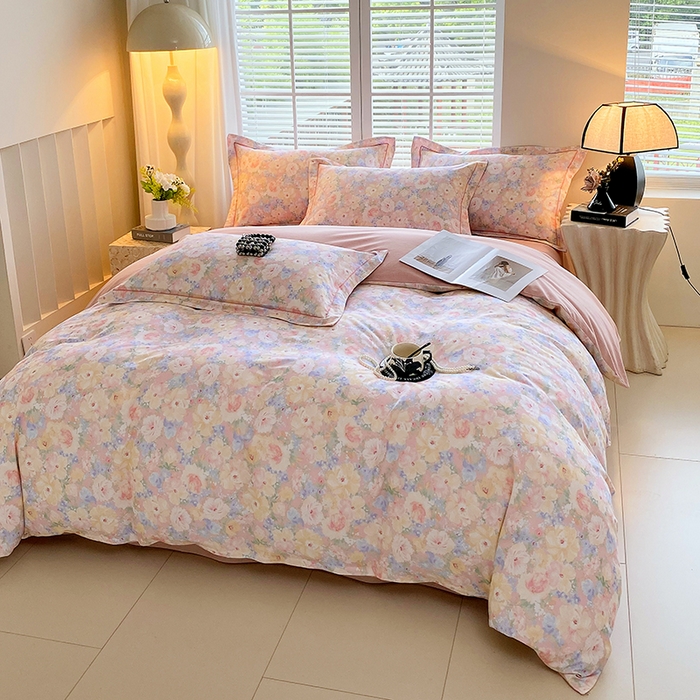 91家纺网 家纺一手货源 找家纺 威布斯 2025新疆棉全棉生态加厚磨毛四件套仙女星尘-粉