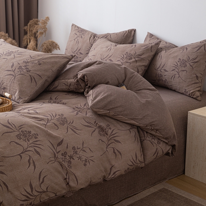 91家纺网 家纺一手货源 找家纺 芯贝儿 2025秋冬新品加厚原麻复古风亚麻皱皱双层纱水洗m四件套 玉茗