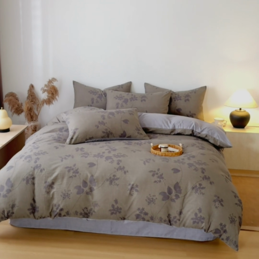 91家纺网 家纺一手货源 找家纺 芯贝儿 2025秋冬新品加厚原麻复古风亚麻皱皱双层纱水洗m四件套 颂青时