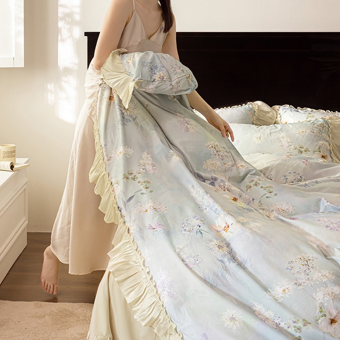 91家纺网 家纺一手货源 找家纺 迷尚家居 2025新款全棉60支磨毛花边款四件套 蜜糖花园