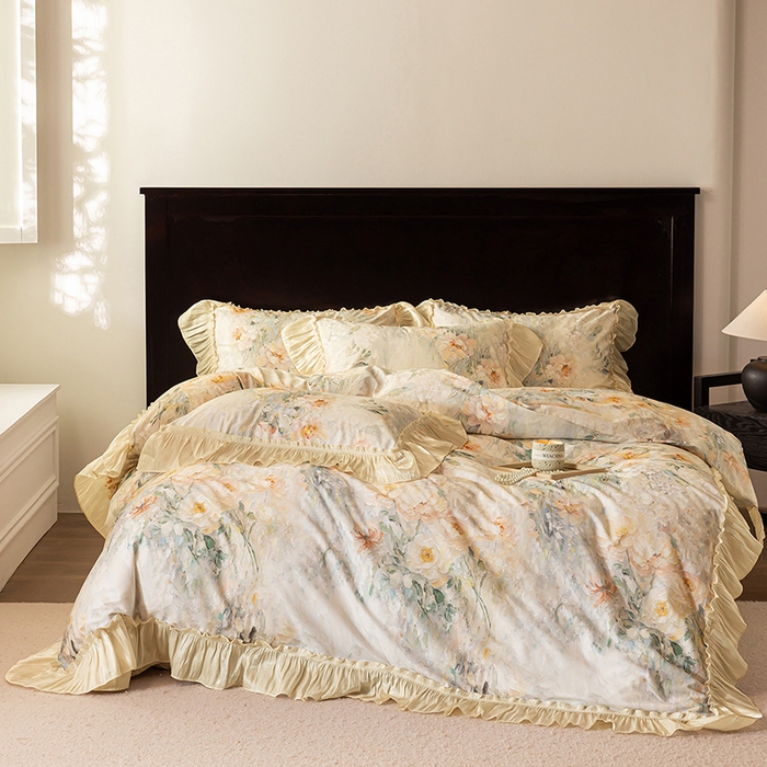 91家纺网 家纺一手货源 找家纺 （总）迷尚家居 2025新款全棉60支全棉磨毛花边款四件套