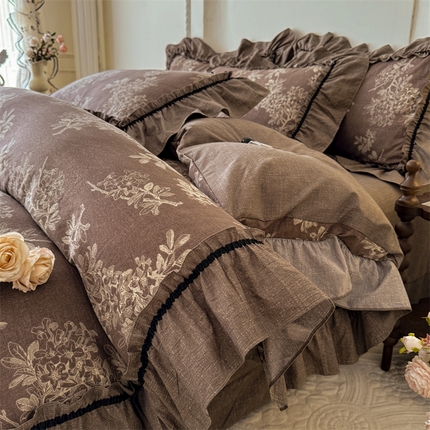 91家纺网 家纺一手货源 找家纺 （总）优贝家纺 2025秋冬新款复古风高端提花水洗亚麻原麻棉麻四件套