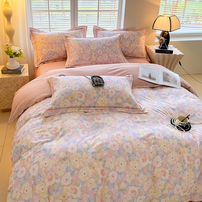 91家纺网 家纺一手货源 找家纺 威布斯 2025新疆棉全棉生态加厚磨毛四件套仙女星尘-粉