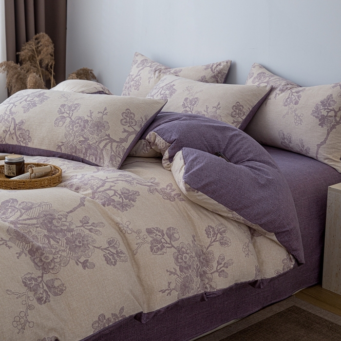 91家纺网 家纺一手货源 找家纺 芯贝儿 2025秋冬新品加厚原麻复古风亚麻皱皱双层纱水洗m四件套 砚秋