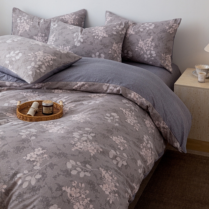 91家纺网 家纺一手货源 找家纺 芯贝儿 2025秋冬新品加厚原麻复古风亚麻皱皱双层纱水洗m四件套 可颂--灰