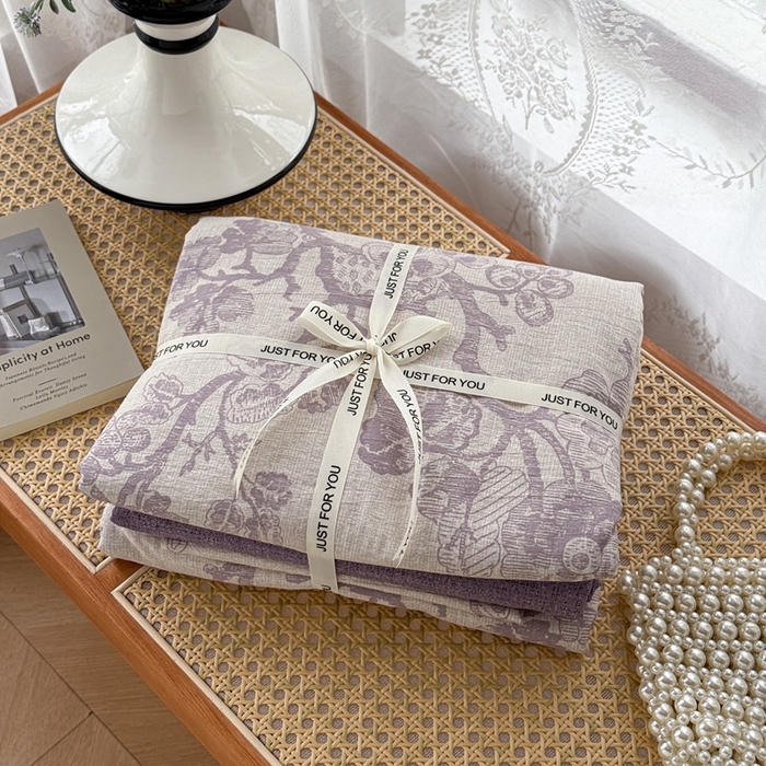 91家纺网 家纺一手货源 找家纺 芯贝儿 2025秋冬新品加厚原麻复古风亚麻皱皱双层纱水洗m四件套 砚秋