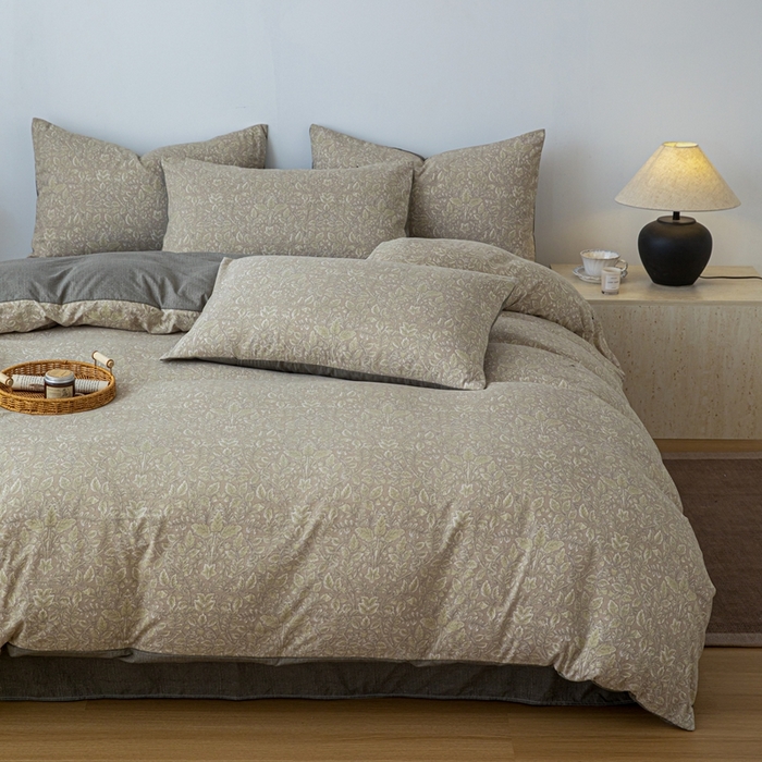 91家纺网 家纺一手货源 找家纺 芯贝儿 2025秋冬新品加厚原麻复古风亚麻皱皱双层纱水洗m四件套 古奈--绿