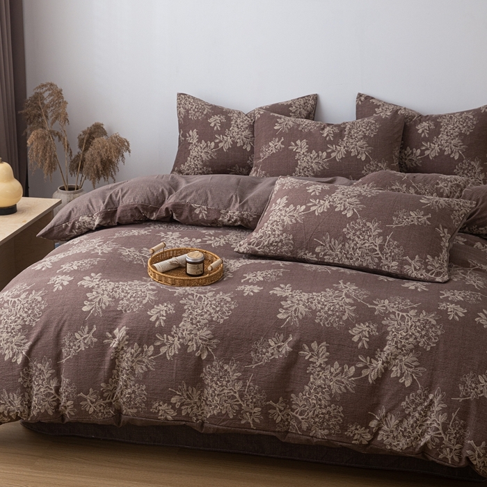 91家纺网 家纺一手货源 找家纺 芯贝儿 2025秋冬新品加厚原麻复古风亚麻皱皱双层纱水洗m四件套 锦瑟