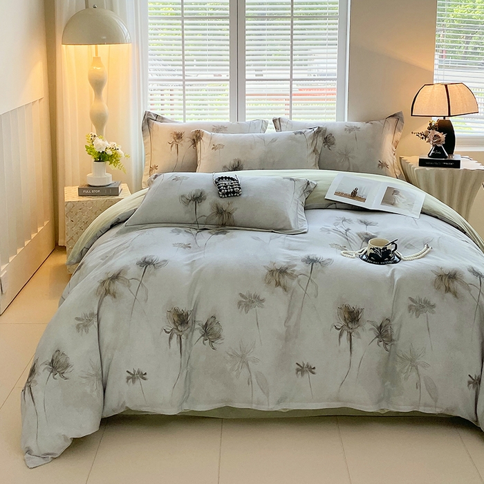 91家纺网 家纺一手货源 找家纺 威布斯 2025新疆棉全棉生态加厚磨毛四件套嬉秋集-灰