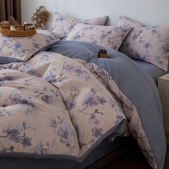 91家纺网 家纺一手货源 找家纺 芯贝儿 2025秋冬新品加厚原麻复古风亚麻皱皱双层纱水洗m四件套 慕雪--灰