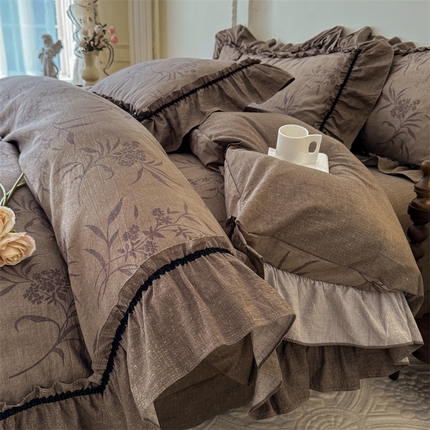 91家纺网 家纺一手货源 找家纺 （总）优贝家纺 2025秋冬新款复古风高端提花水洗亚麻原麻棉麻四件套