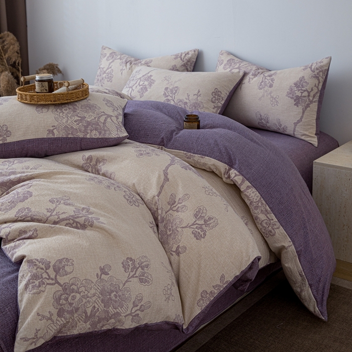 91家纺网 家纺一手货源 找家纺 芯贝儿 2025秋冬新品加厚原麻复古风亚麻皱皱双层纱水洗m四件套 砚秋