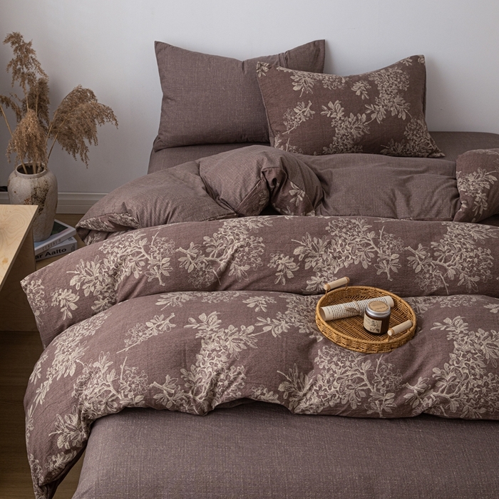 91家纺网 家纺一手货源 找家纺 芯贝儿 2025秋冬新品加厚原麻复古风亚麻皱皱双层纱水洗m四件套 锦瑟