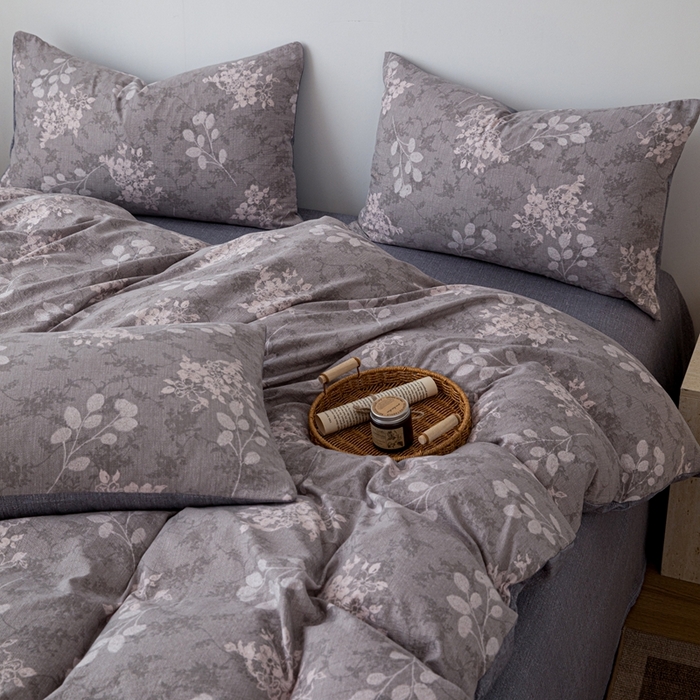 91家纺网 家纺一手货源 找家纺 芯贝儿 2025秋冬新品加厚原麻复古风亚麻皱皱双层纱水洗m四件套 可颂--灰