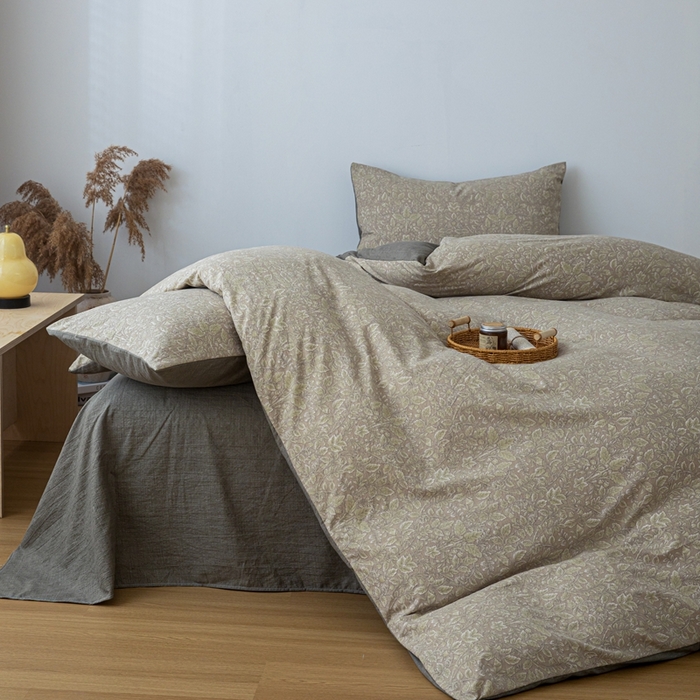 91家纺网 家纺一手货源 找家纺 芯贝儿 2025秋冬新品加厚原麻复古风亚麻皱皱双层纱水洗m四件套 古奈--绿