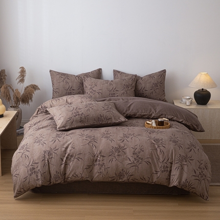 91家纺网 家纺一手货源 找家纺 芯贝儿 2025秋冬新品加厚原麻复古风亚麻皱皱双层纱水洗m四件套 玉茗