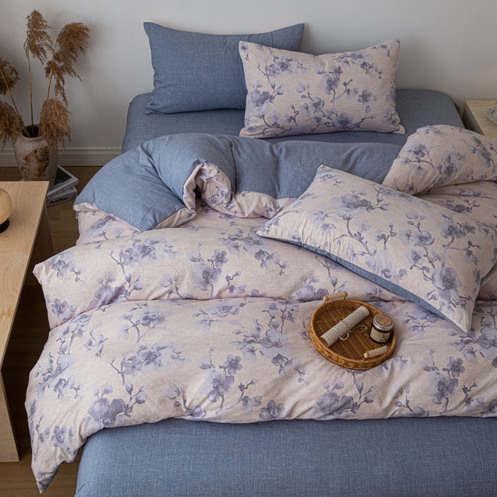 91家纺网 家纺一手货源 找家纺 芯贝儿 2025秋冬新品加厚原麻复古风亚麻皱皱双层纱水洗m四件套 慕雪--灰