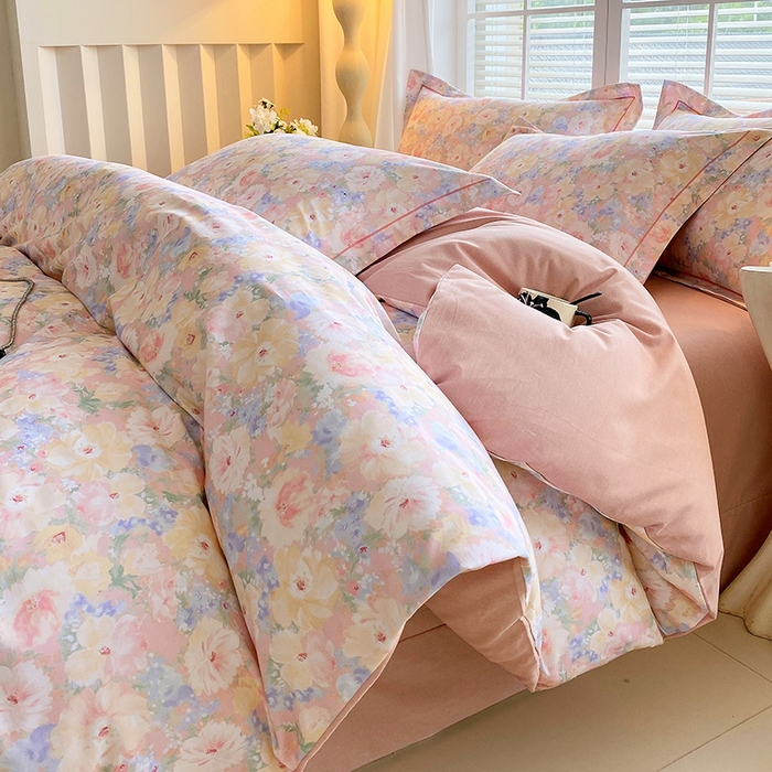 91家纺网 家纺一手货源 找家纺 威布斯 2025新疆棉全棉生态加厚磨毛四件套仙女星尘-粉