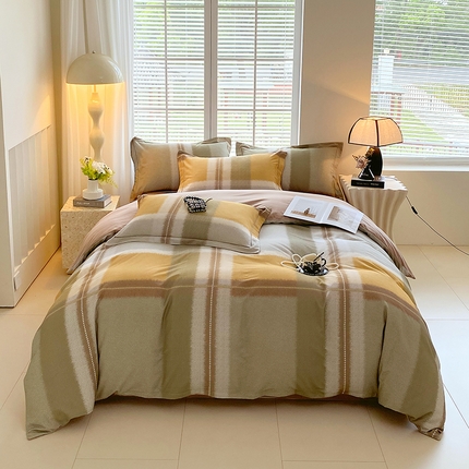 威布斯 2025新疆棉全棉生态加厚磨毛四件套凯西-黄