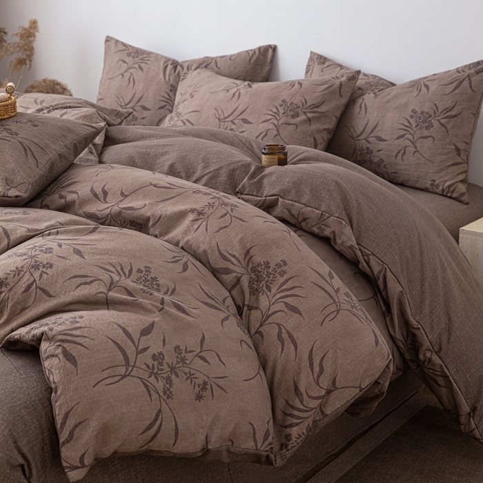 91家纺网 家纺一手货源 找家纺 芯贝儿 2025秋冬新品加厚原麻复古风亚麻皱皱双层纱水洗m四件套 玉茗