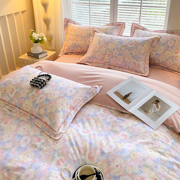 91家纺网 家纺一手货源 找家纺 威布斯 2025新疆棉全棉生态加厚磨毛四件套仙女星尘-粉