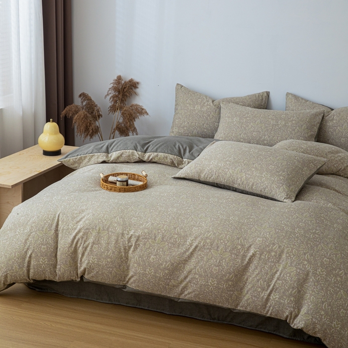 91家纺网 家纺一手货源 找家纺 芯贝儿 2025秋冬新品加厚原麻复古风亚麻皱皱双层纱水洗m四件套 古奈--绿