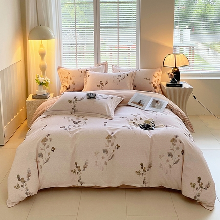 威布斯 2025新疆棉全棉生态加厚磨毛四件套橘栀-粉