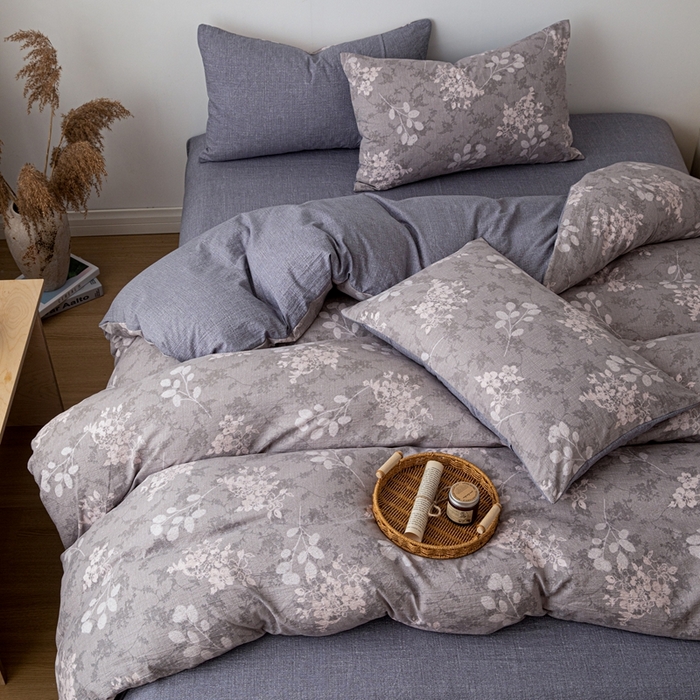 91家纺网 家纺一手货源 找家纺 芯贝儿 2025秋冬新品加厚原麻复古风亚麻皱皱双层纱水洗m四件套 可颂--灰