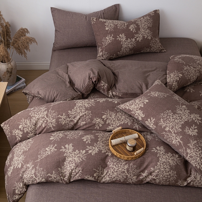 91家纺网 家纺一手货源 找家纺 芯贝儿 2025秋冬新品加厚原麻复古风亚麻皱皱双层纱水洗m四件套 锦瑟